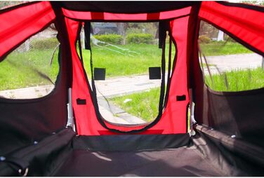 Причіп для собак Wiltec 220x700x78 см з безпечною поворотним з'єднанням, вантажний причіп з москітною сіткою та захистом від дощу, чорний/червоний