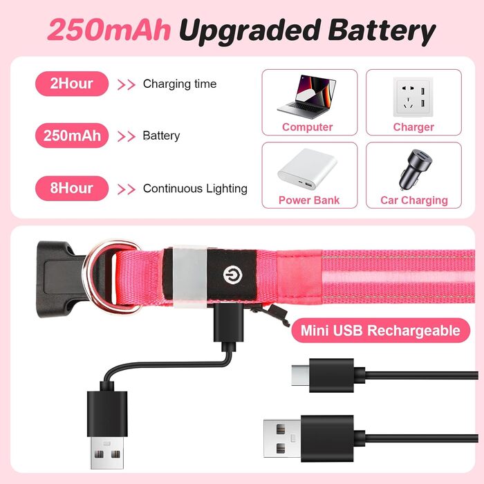 Світлодіодна нашийник для собак Feycig з USB-зарядкою, водонепроникний, регульований, 3 режими, для малих, середніх та великих собак (світлороже, S(28-40см))