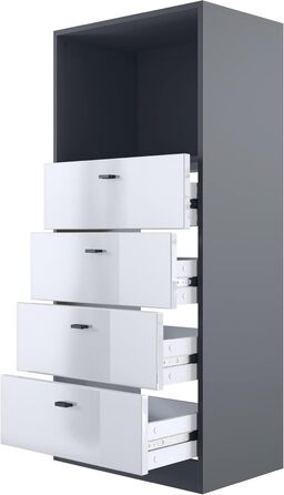 Комод Vladon Pino V3 з LED підсвіткою, 4 шухляди та відкрита полиця, антрацит матовий, Німеччина, 56x125x36 см
