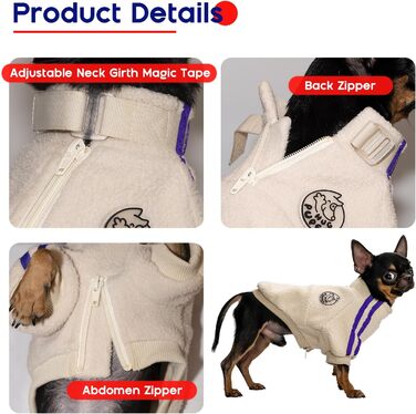 Флісова куртка для собак, тепла зимова куртка з блискавкою для маленьких цуценят, фіолетовий колір, розмір XS