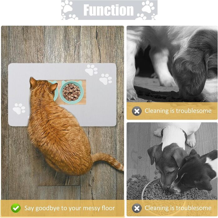 Килимок під миску для собак та котів, суперпоглинаючий, нековзний, миючий, 40x60 см (Світло-сірий)