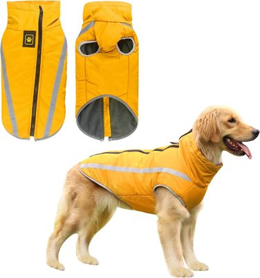 Зимова куртка для собак, тепла водонепроникна куртка для середніх та великих собак, флісова підкладка, світловідбиваючі елементи, для Лабрадора, Бульдога, Самоеда (6XL/68cm, Жовтий)