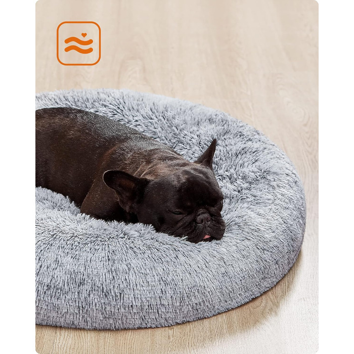 Ліжко для собак Feandrea, ліжко для котів, подушка-донат, 70 см, м'який плюш, знімний наповнювач, Ombré-Сірий