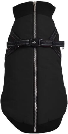 Теплий зимовий одяг для собак Bobby Easy з інтегрованим повідком, чорного кольору, 44 см, флієва підкладка, блискавка зверху, світловідбиваючі елементи