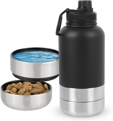 Водяна пляшка для собак на 950 мл з мисками для їжі та води, 4 в 1, з нержавіючої сталі, без BPA