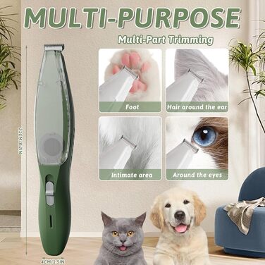 Професійний триммер для собак з пилососом та LED-підсвічуванням, для догляду за лапами, вухами, обличчям (зелений)