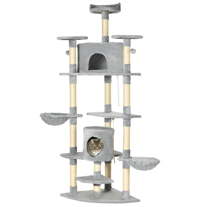 PawHut Cat Tree Велике 200 см XXL Котяче дерево з котячими печерами Гамаки для великих кішок у світло-сірому кольорі