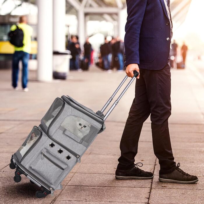 Переноска для котів та собак, XL, сіра. Зручна переноска з колесами, розкладна, до 12 кг