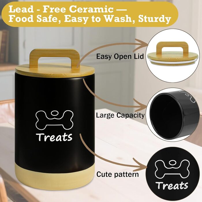 Керамiчна ваза для ласощiв для собак, 7.7'x5', бiла, з кришкою