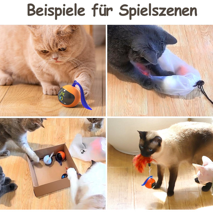 Інтерактивна іграшка для котів Migipaws: електричний м'ячик з пухнастим хвостом та іграшковою мишкою, акумуляторний, білий