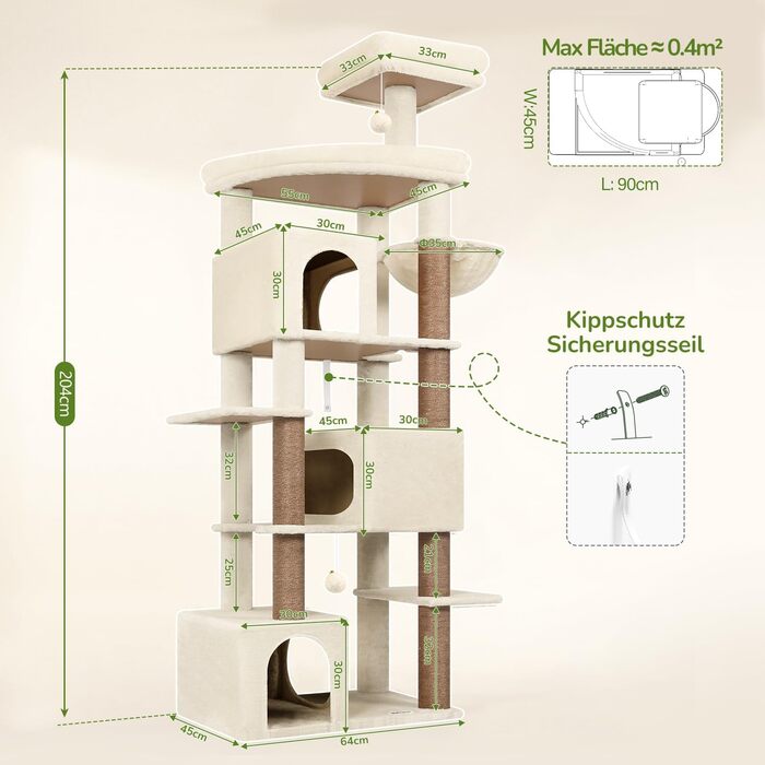 Комплекс для котів Globlazer Beige XXL (203 см) для 4-6 великих котів: будиночок, платформа, іграшки