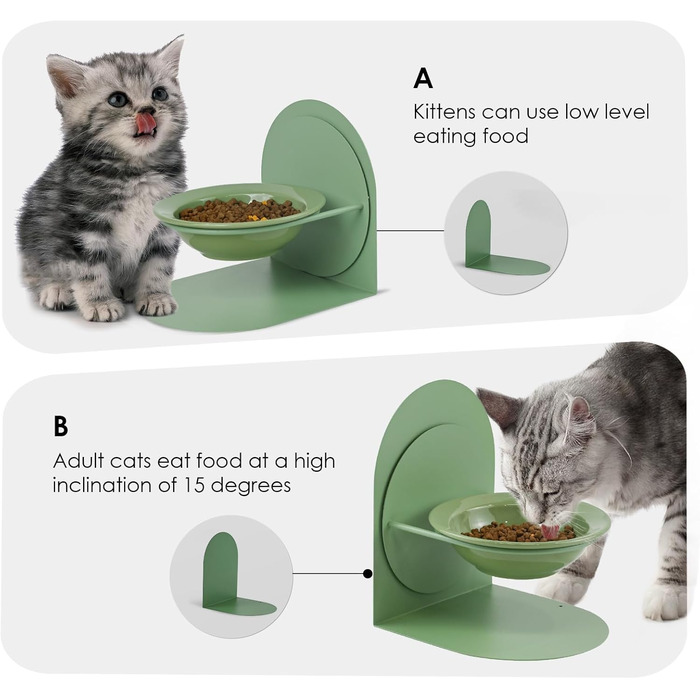 Підвищений годівниця для котів, керамічна миска для котів з металевим підставкою, антиковзаюча, не протікає, годівниця для домашніх котів (зелена, без підставки)