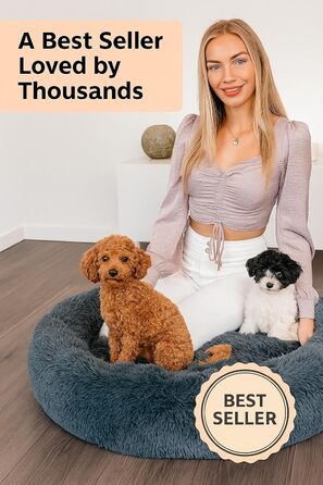 Крісло-лежанка для собак та котів Flamingo, м'яке, у вигляді подушки-донат, 55 см, колір мокко