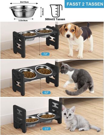 Підвищений годівниця для собак Vantic з підставкою, регульована висота, миска для маленьких собак та котів, міцна годівниця з бамбука з 2 нержавіюними мисками та протиковзкими ніжками (чорний)