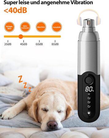 Точилка для кігтів собак Toozey з LED-підсвіткою, тиха (40 дБ), 3 швидкості, акумулятор 7,5 год, USB, для котів та собак