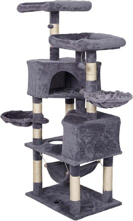 Дряпка для котів Wiltec сірого кольору з мотивом лапок 145 см: дряпка, платформа, будиночок, гамак, кліматичний комплекс для котів