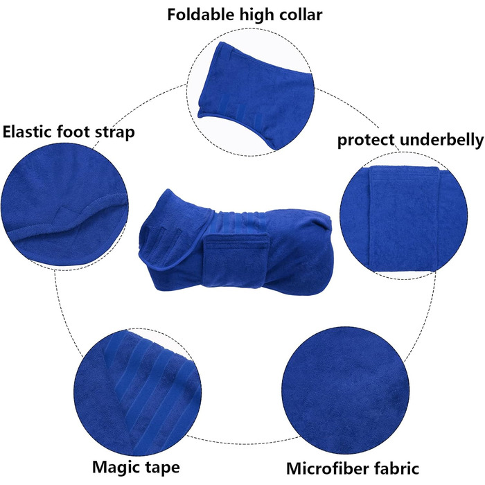 Рушник для собак Geyecete з мікрофібри, швидковисихаючий, синього кольору (M)