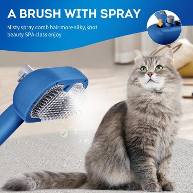 Щітка для котів Sylswx з парою, 3 в 1, для довгої та короткої шерсті, також для собак, проти статичної електрики та ковтунів, біла (блакитна)