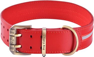 Шлейка для собак з екошкіри, м'яка, з підкладкою, світловідбиваюча, з латунною пряжкою, для собак малих, середніх та великих порід (Червона, XL)