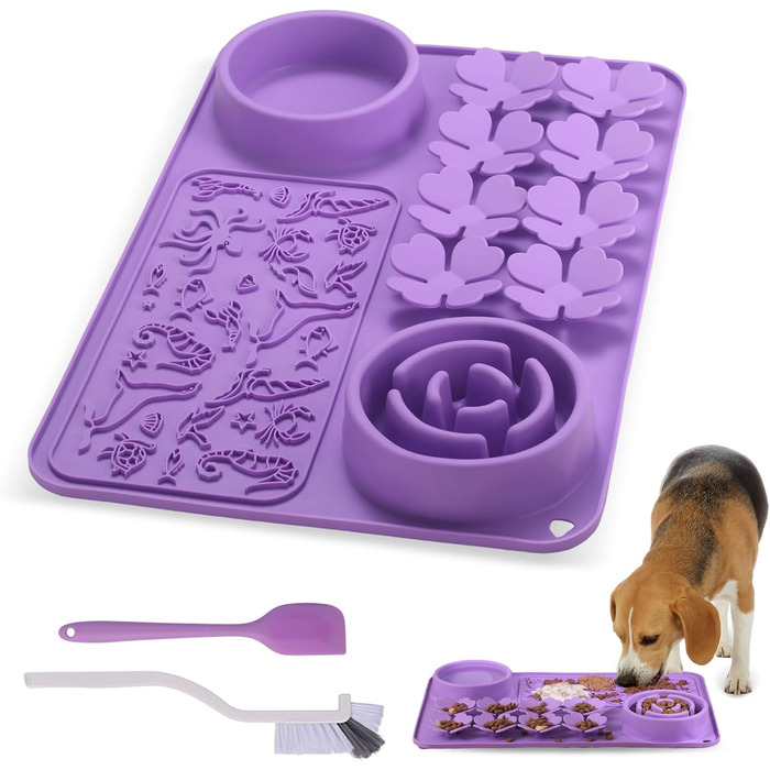 Силіконовий килимок-лежанка для собак та котів - повільний годівник, антиковзкий, пазл-лежанка для швидких їдців, інтерактивна кормушка для тварин, фіолетовий