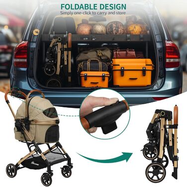 Візок для собак YITAHOME: зручний та компактний, до 15.9 кг, складний, для маленьких собак та котів (бежевий)