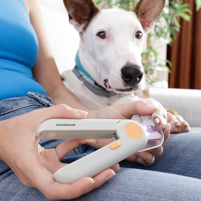 InnovaGoods® Ножиці для стрижки кігтів домашнім тваринам LED Clipet, знімний нашийник для шліфування у ручці, ефективний напівкругла зріз, компактний та легкий дизайн, ідеально підходить для домашніх тварин