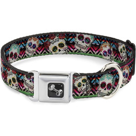 Нашийник для собак Buckle Down Sugar Skulls, нейлоновий, регульований 38,1–66 см, мультиколір, великий