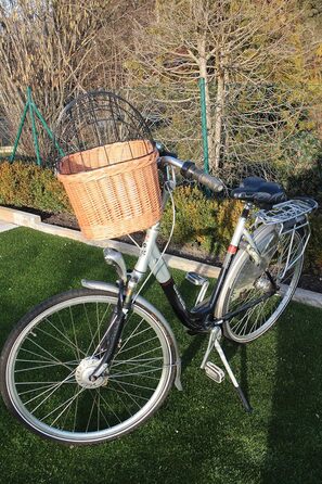 Велокошик для собак на кермо з лози з металевою сіткою та подушкою XL або XXL, плетений кошик для собаки на велосипед