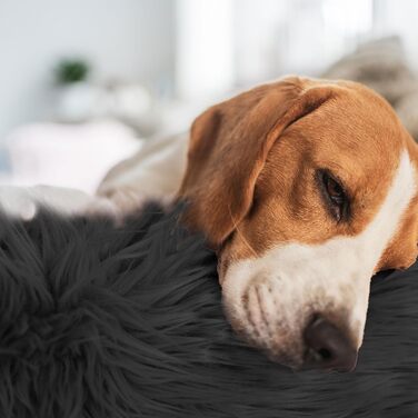 Кругле ліжко для собак та котів 60 см - М'яке, пухнасте ліжко з піднятими бортиками - Нековзний низ - Силіконова наповнювач для комфорту та тепла - Легке у догляді - (графіт)