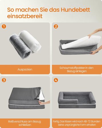 Ортопедичне ліжко для собак Feandrea, м'яке, з піднятими бортиками, знімний чохол, 106 x 76 x 18 см, сірий