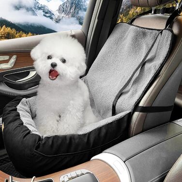 Автокрісло для собак малого та середнього розміру до 13,6 кг, знімний та миючий чохол, підійде для котів, автокрісло на переднє сидіння, з ременями безпеки (Сірий, L)