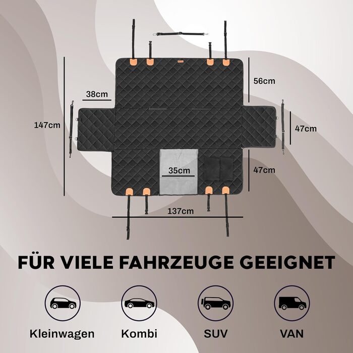 Захист для заднього сидіння автомобіля для собак Hainberger: водовідштовхувальний, стійкий до подряпин, з боковим захистом та оглядовим вікном, 137x147 см