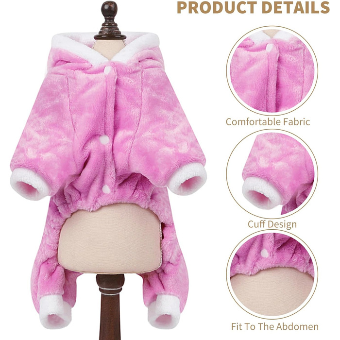 PETCUTE Зимовий теплий одяг для собак, куртка з мультфільмом, піджак для маленьких, середніх та великих собак, пуловер для собак з кнопками, для Лабрадора, Чихуахуа, Французького бульдога (S, Рожевий)