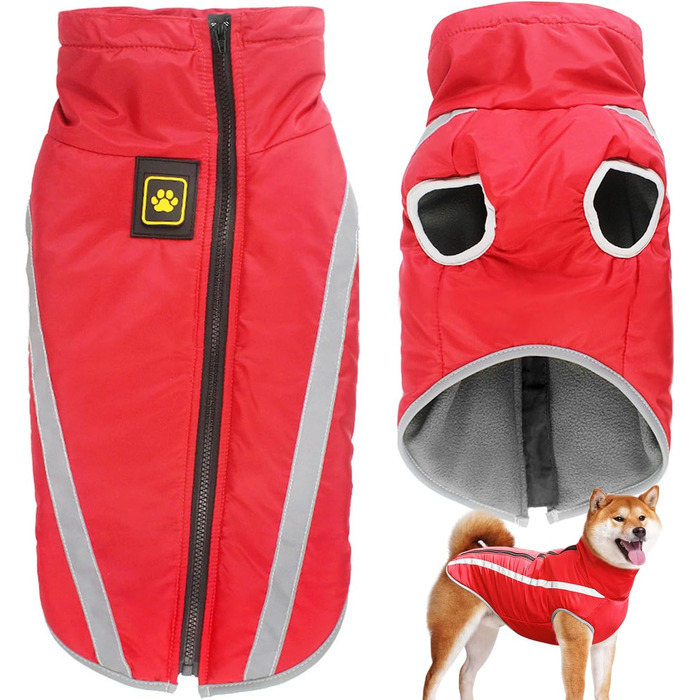 Водонепроникний зимовий теплий одяг для собак, вітрозахисний одяг для домашніх тварин, теплий одяг для собак, флісова куртка, комплект одягу для маленьких, середніх та великих собак, жилет з отвором для шлейки XL-6XL (Червоний, XL)