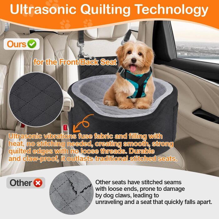 Підвищення для собак у машину, великих та вагою до 25 кг, сірого кольору, з memory foam, велике, з кишенями, ковдрою та ременем безпеки, розмір L