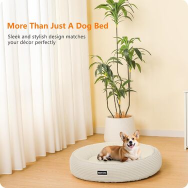 Кругле ліжко для собак середніх порід, котяче ліжко, м'яке, зручне, корзина для собак, донат, ліжко для собак, знімний, антиковзкий килимок, Ø 70 см, бежеве, 70 x 70 x 20 см