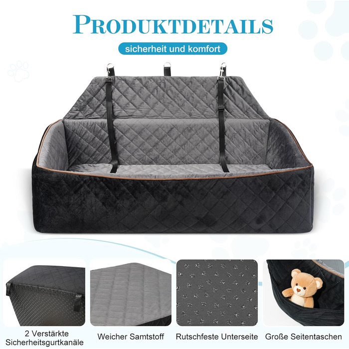 Автокрісло для собак великих та середніх порід до 45 кг, знімний, миючий, з безпечними ременями та неслизьким дном для заднього сидіння автомобіля