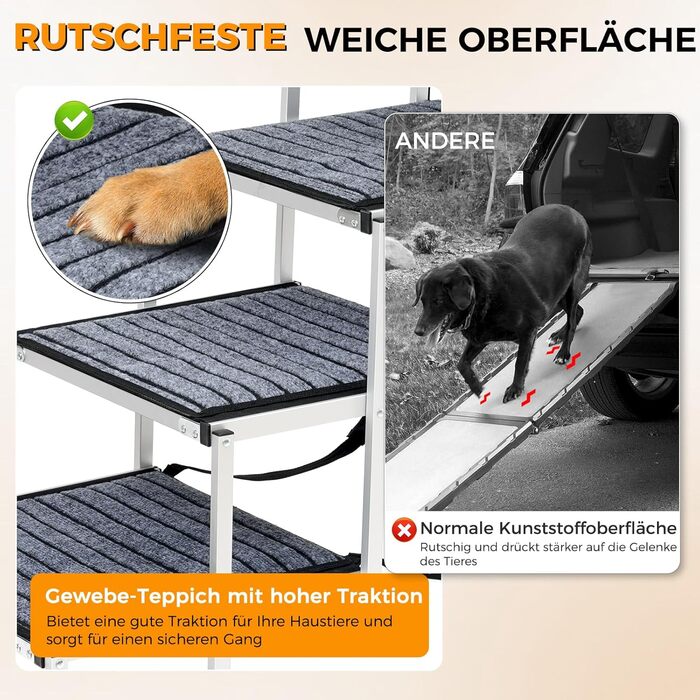 Сходинка для собак у машину: широка, 4 сходинки, з килимом, для великих собак, вантажівок та SUV (підтримка до 100 кг)