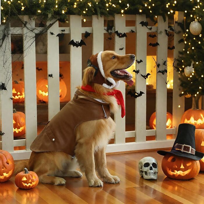 Костюм пілота для собак Huhumy, карнавальний костюм для великих собак, шапка та шарф, косплей, вечірка, Хелловін