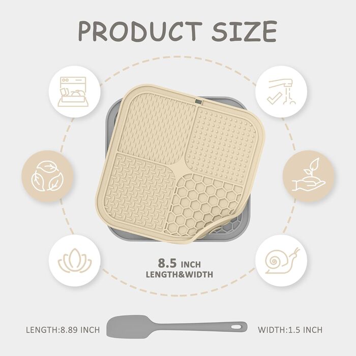 Килимок для собак з присосками, 2 шт. (сірий та бежевий), 21.6 x 21.6 см - для повільного годування та розваг