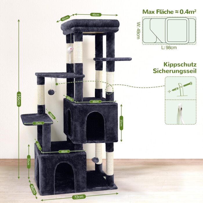 Драбина для котів Globlazer XL, бежева, 156 см, з будиночком, сизаль, іграшки