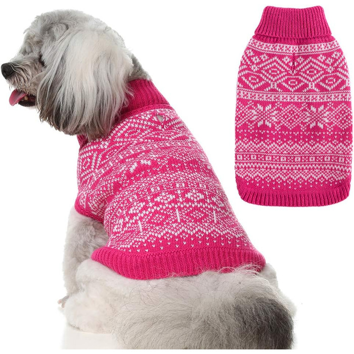 Пуловер для собак HOMIMP Argyle - теплий зимовий одяг для цуценят та собак різних розмірів. М'який теплий одяг для собак, червоний (S, рожевий)