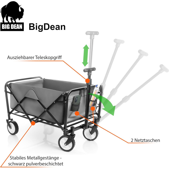 Складаний вагончик BigDean Kompakter – вантажопідйомність до 80 кг, сірий та чорний