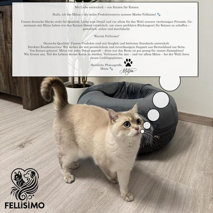 Fellisimo® Будиночок для котів із фетровим тунелем і м'яким лежаком, антиковзка підлога, дихаючий, знімний чохол для подушки, котячий дім-матрац