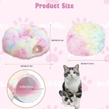 Туннель для котів, великий, з місцем для сну та лежаком, 2 входи, котяча печера, підвісні кульки, тунель для кота, кольоровий