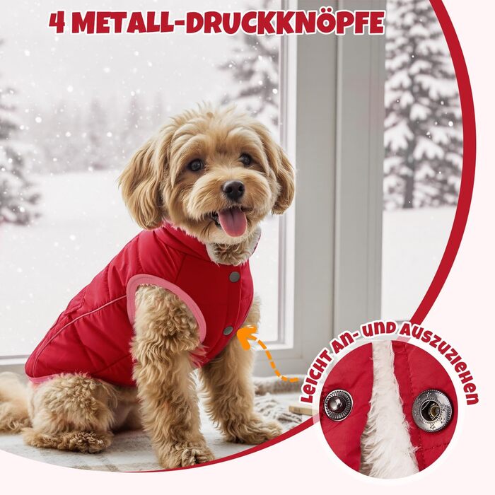 Зимовий одяг для собак Nasjac: тепла куртка зі снігозахистом, флісовою підкладкою, світловідбиваючими смугами та кишенями. Водовідштовхуюча жилетка для собак малих та середніх порід, червона, розмір L