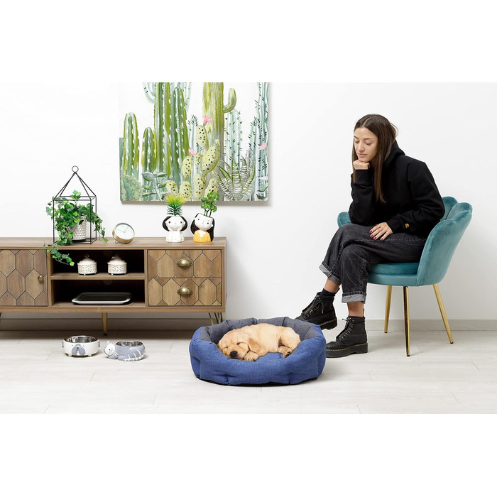 Кругле ліжко для собак та котів Baroni Home, розмір L, 50x65 см, м'яке, зручне, сіре та блакитне, для дому