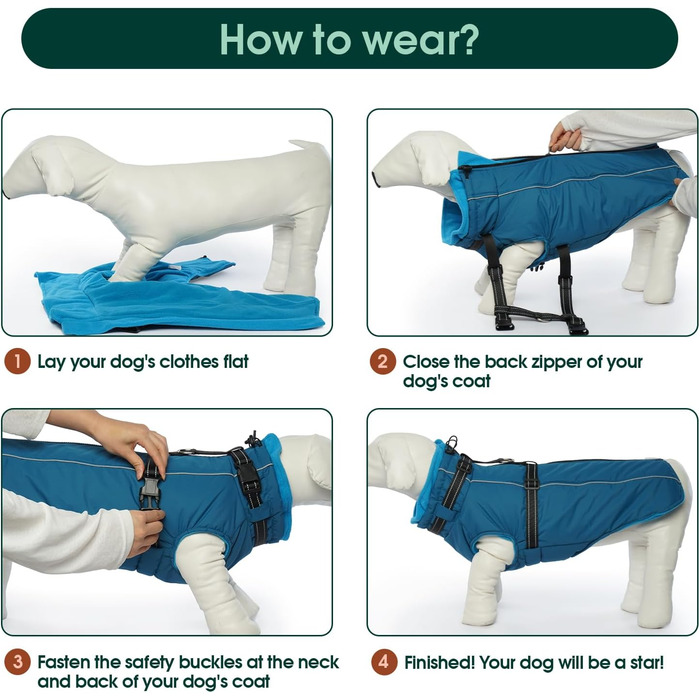 Куртка для собак Куосер, тепла водонепроникна куртка для маленьких собак, флісова куртка-пуловер, синій, XS (Обхват грудей: 35 см; Обхват шиї: 26 см)