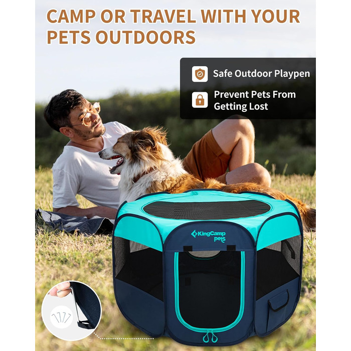 KingCamp Переносний вольєр для собак, вольєр для цуценят, складаний вольєр для тварин, собачий намет з сумкою, для дому та вулиці, знімний замок-блискавка знизу, розмір S (вольєр для тварин з 8 панелями, зелений)