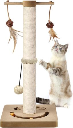 Котячий кігтеточильний стовпчик AUSCAT з інтерактивними іграшками, 63 см, бежевий